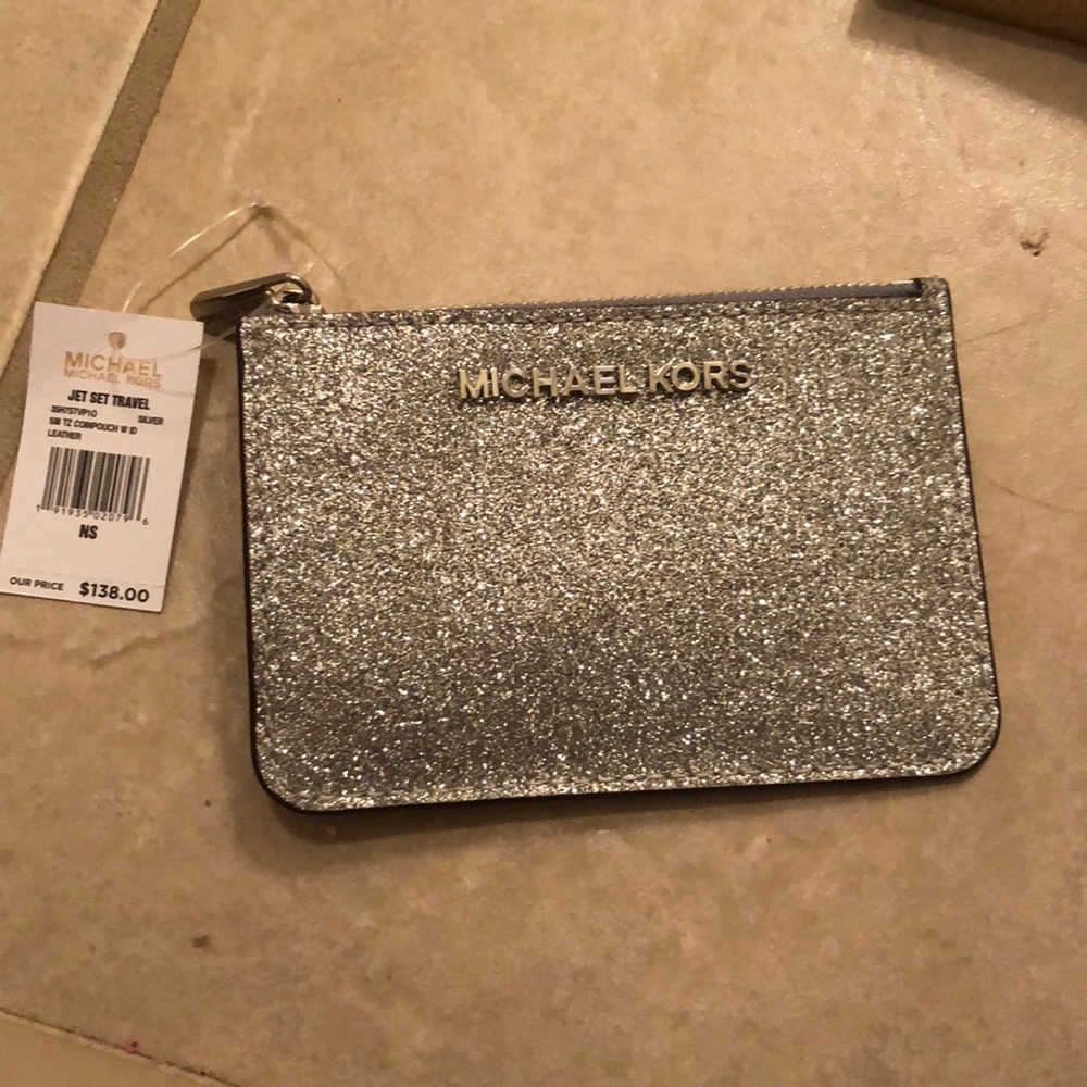 Michael Kors Jet Set Travel Silver Glitter NWT